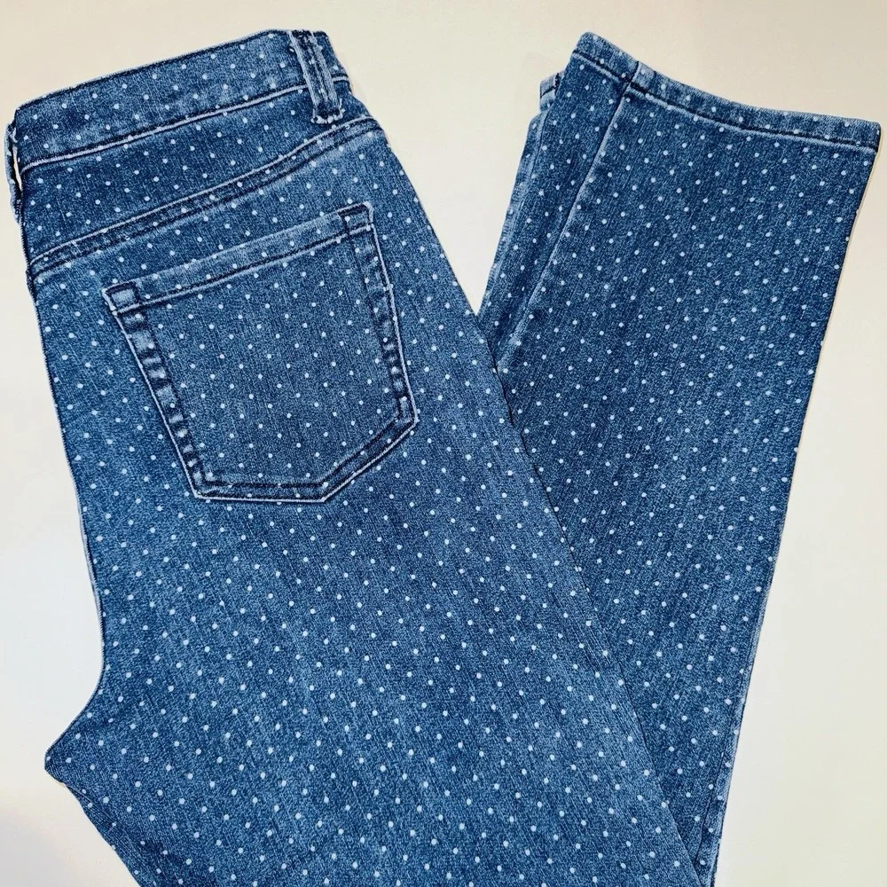 Gloria Vanderbilt Amanda Jeans 12P Blue Polka Dot Tapered Leg High Rise Petite - Picture 1 of 8